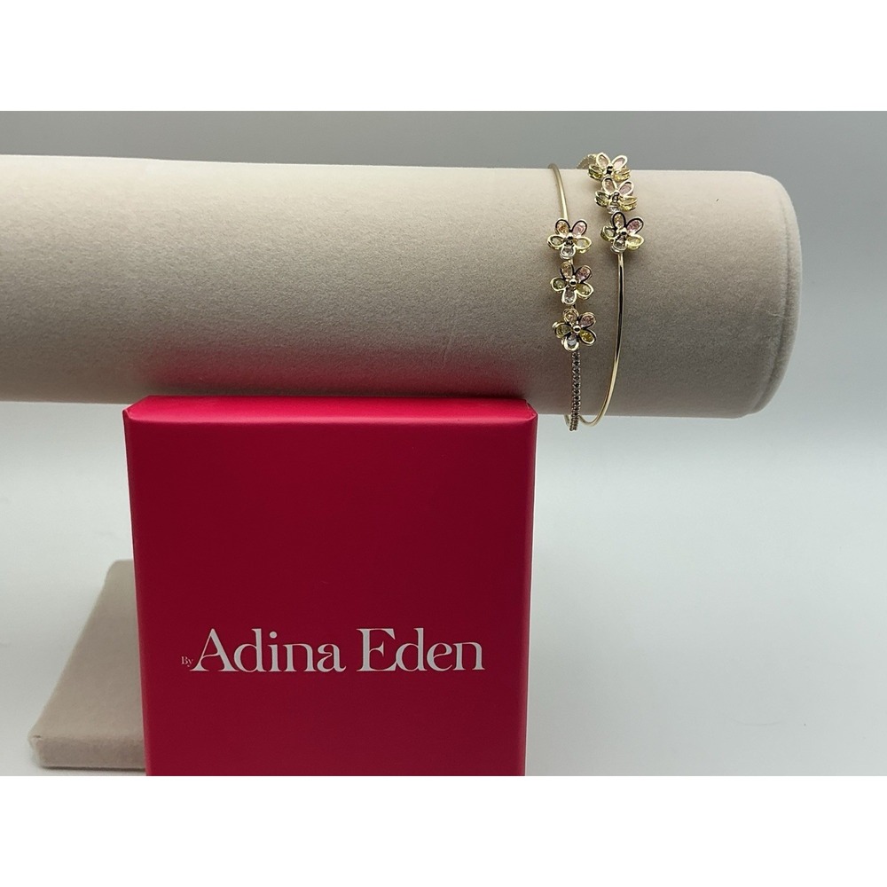 Adina Eden Gold Plated Pastel Daisy Crystal Cuff Bracelet Waterproof NIB